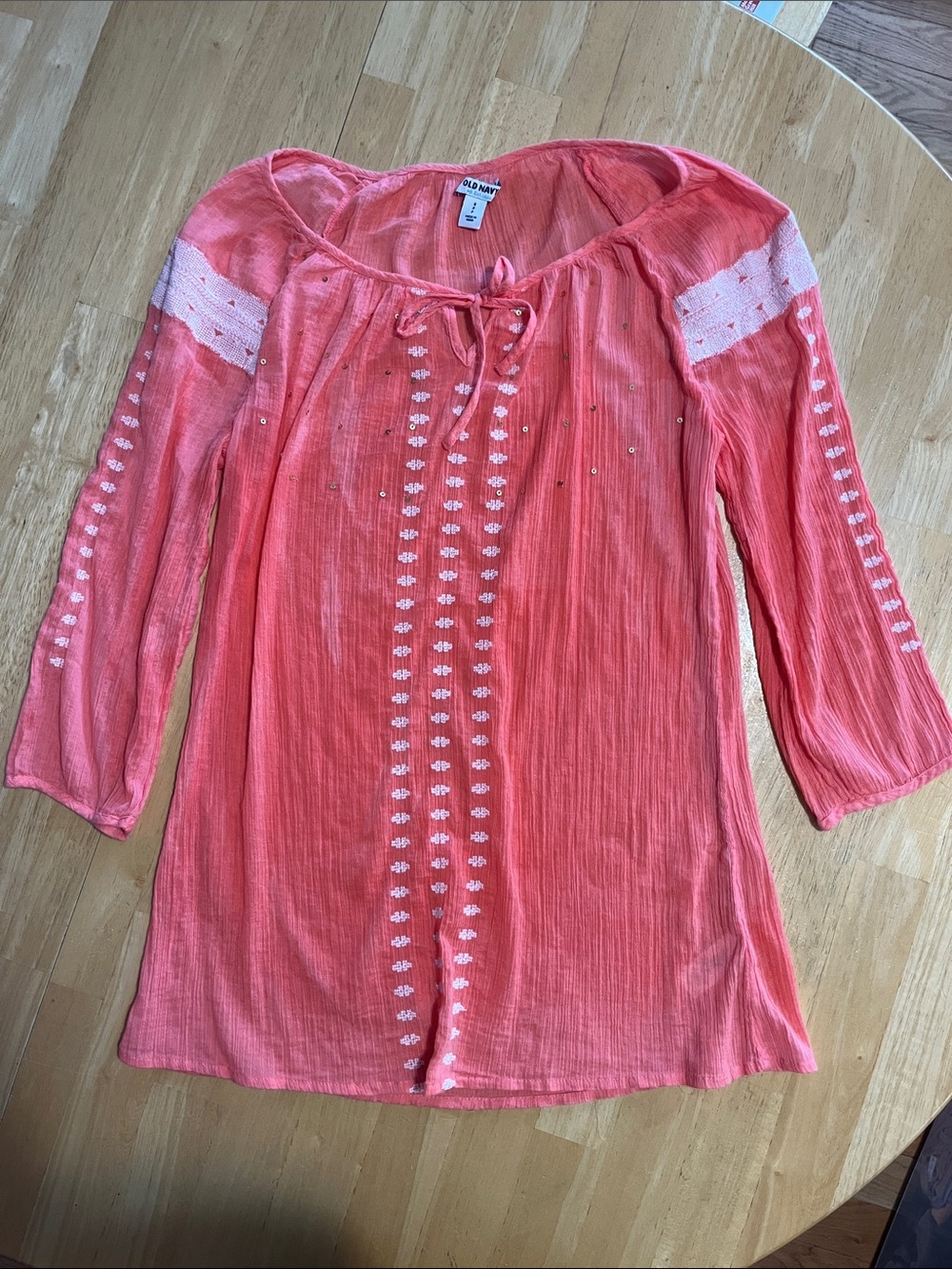 Old Navy Coral Embroidered Peasant Blouse Women’s Tunic Top Small Cotton